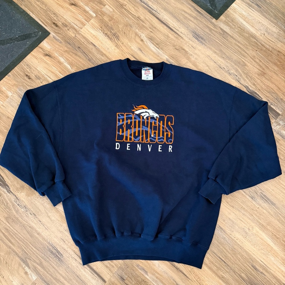 Mens vintage 90s jerzees Denver broncos big logo crew sweatshirt sz XXL blue